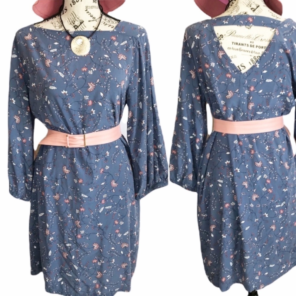 Gap Ditsy Floral Print 3/4 Sleeve Shift Dress Size M Cut Out Pockets Lightweight